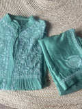 Green Mal & Chanderi Silk Chikankari Co-ord set