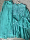 Green Mal & Chanderi Silk Chikankari Co-ord set