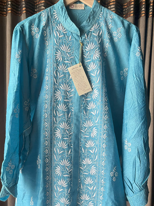 Turquoise Blue Chikankari Co-ord Set
