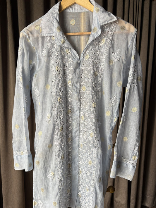 Mal chanderi chikan mukaish top with banarasi boota