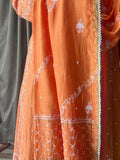 Orange Chanderi Silk Chikankari Anarkali Suit