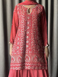 Burgundy Colour Chikankari & Gotapatti Sharara Set in Georgette