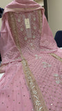 Premium Tissue Chanderi Mukaish/Kamdani Suit Set with Embellishments (Semi-Stitched)