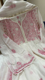 Mal Chanderi Chikankari Suit Set with Embellishments ( Semi-Stitched )