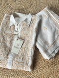 White & Brown Chanderi Silk Chikankari Co-ord Set