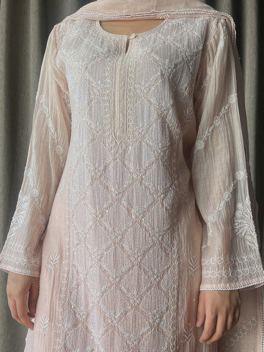 Nude Pink Mal Chanderi Suit Set