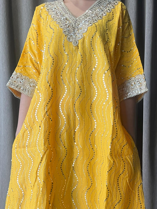 Golden Mustard Mal Mukaish Co-ord Set Suit