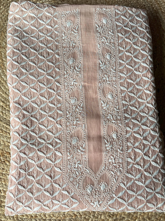 Powder Brown Mal Chanderi Chikankari Men's Kurta Fabric
