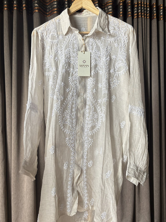 Silver tissue Chikankari & mukaish/kamdani shirt top