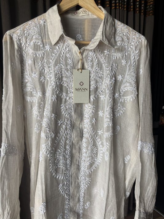Silver tissue Chikankari & mukaish/kamdani shirt top