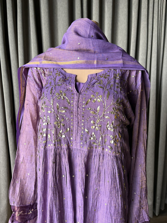 Tissue Mukaish/Kamdani Suit set in Dusty Purple