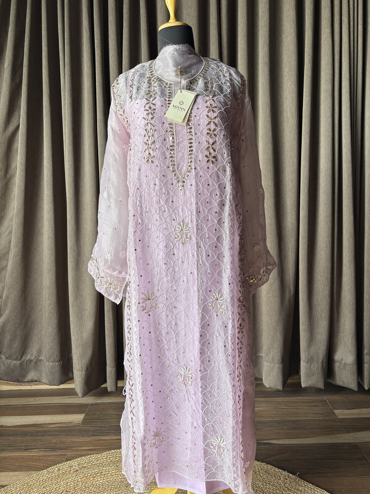 Organza Mukaish/Kamdani & Pearl Suit Set in Lilac Shade