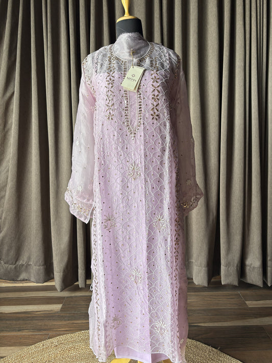 Organza Mukaish/Kamdani & Pearl Suit Set in Lilac Shade
