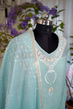 Teal Mal Chanderi Chikankari Suit