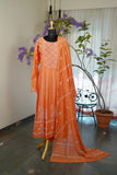 Orange Chanderi Silk Chikankari Anarkali Suit