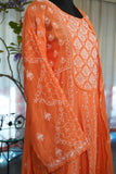 Orange Chanderi Silk Chikankari Anarkali Suit