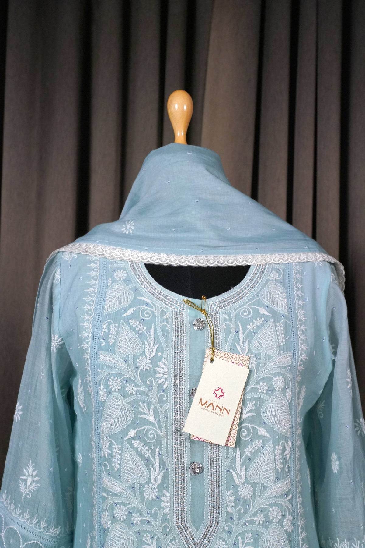 Teal Blue Mal Chanderi Suit Set