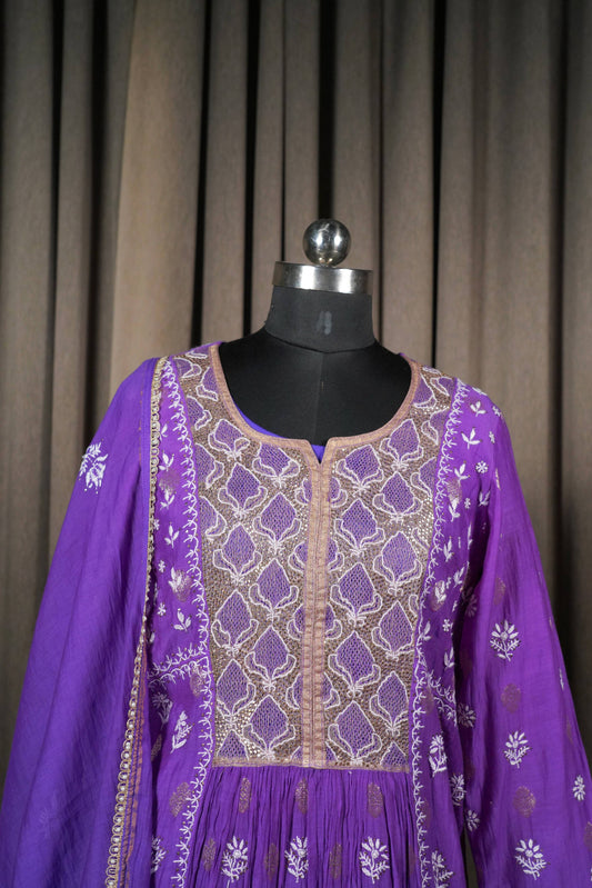 Purple Mal Chanderi Kurta Set