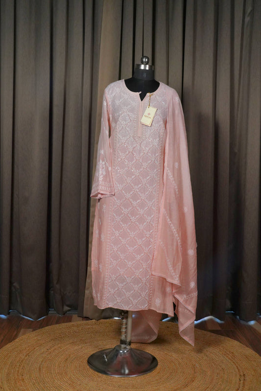 Nude Pink Mal Chanderi Suit Set