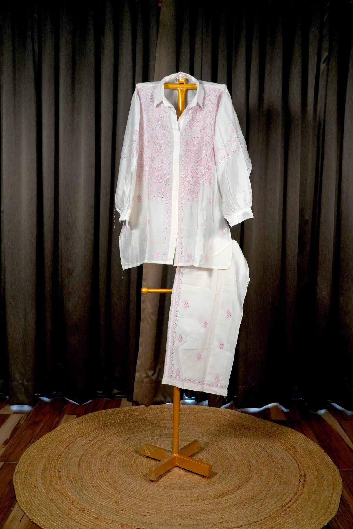 White and Pink Chanderi Silk Co-ord set