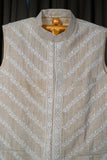 Grey Brown Khadi  Tussar Chikankari Men Jacket