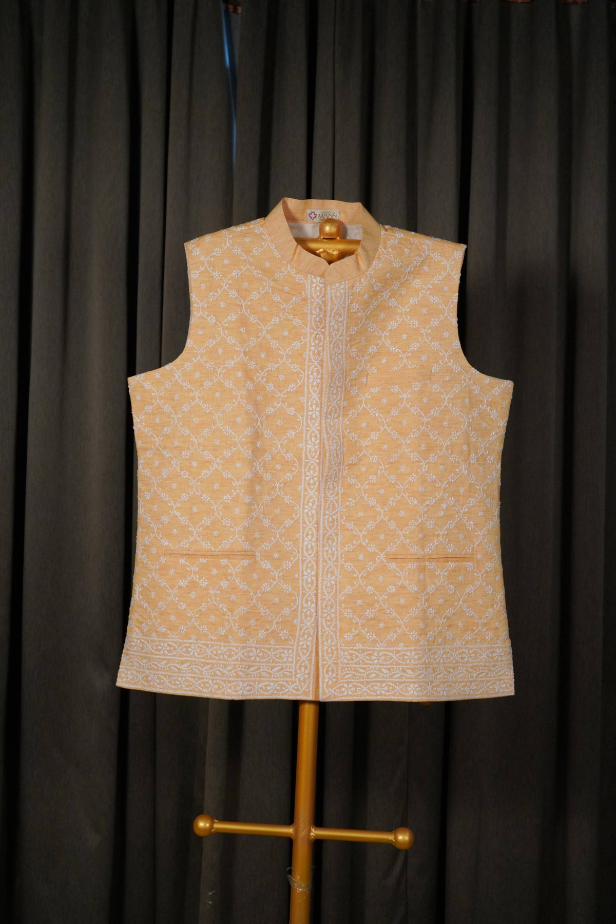 Yellow Khadi  Tussar Chikankari Men Jacket