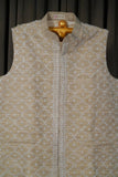 Beige Colour Khadi Tussar Chikankari Men Jacket