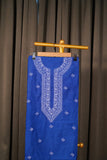 Royal blue Moonga silk Chikankari men kurta set