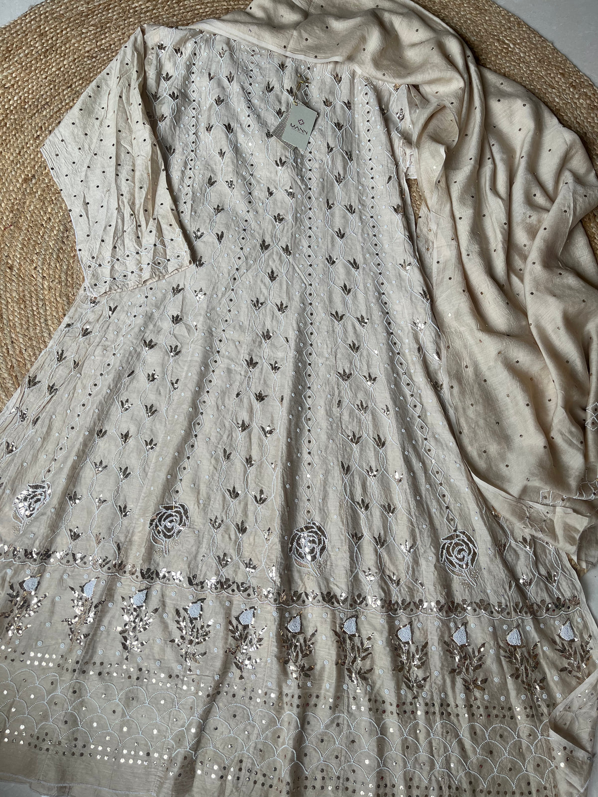 Beige Moonga Silk Anarkali