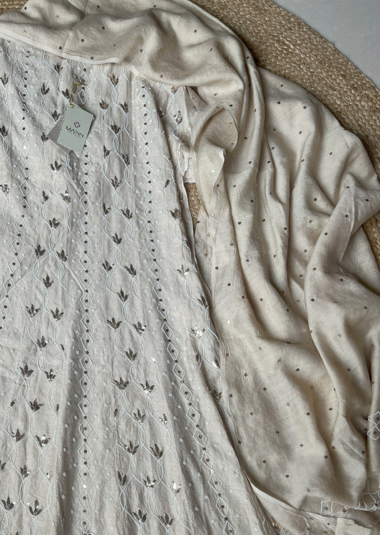 Beige Moonga Silk Anarkali
