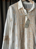 White & Brown Chanderi Silk Chikankari Co-ord Set
