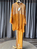 Mustard Yellow Mal & Chanderi Silk Chikankari Co-ord Set