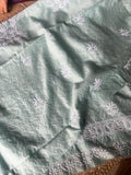 Teal Green Chanderi Silk Chikankari Men's Kurta Fabric