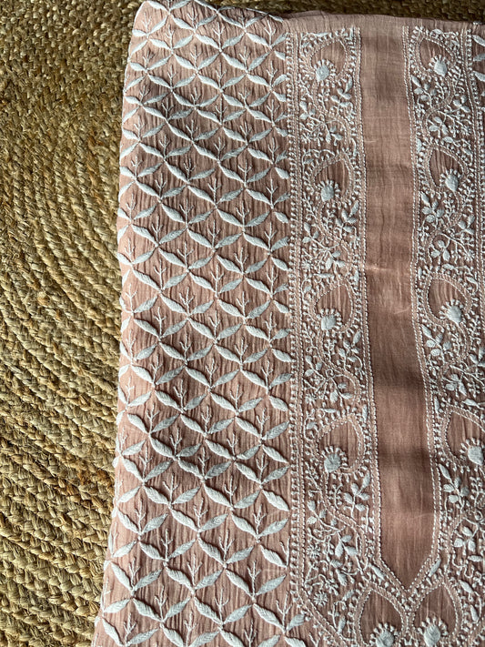 Powder Brown Mal Chanderi Chikankari Men's Kurta Fabric