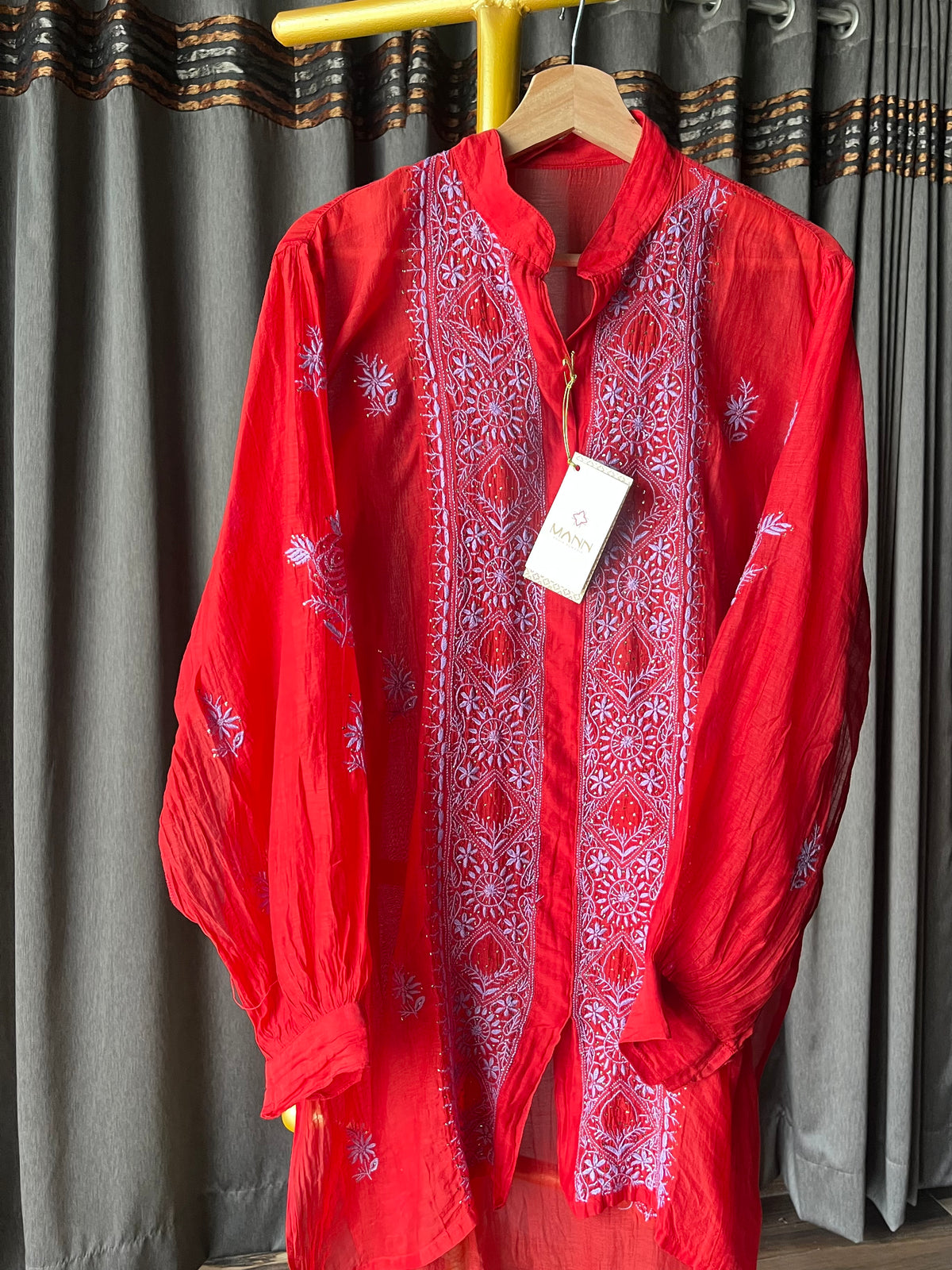 Red Mal Chanderi Chikankari Shirt Top