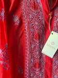 Red Mal Chanderi Chikankari Shirt Top