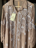 Brown Mal Chanderi Chikankari Shirt Top