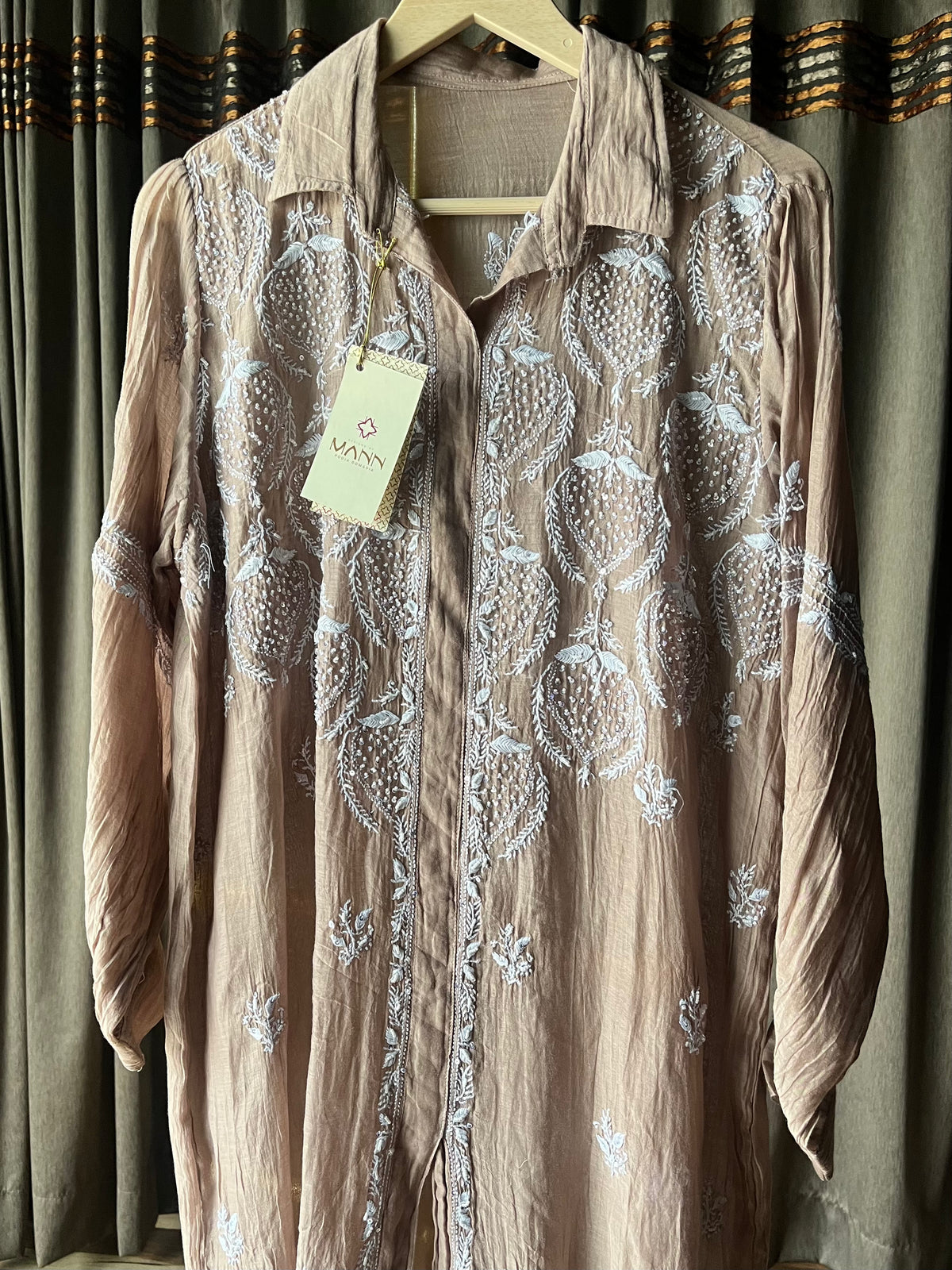 Brown Mal Chanderi Chikankari Shirt Top