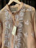 Dull Peach Organza Chikankari Shirt Top