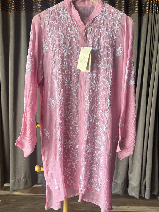 Pink Mal Chanderi Chikankari Top