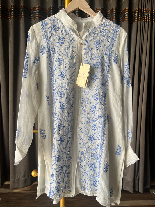 Ivory & Blue Mal Chanderi Top