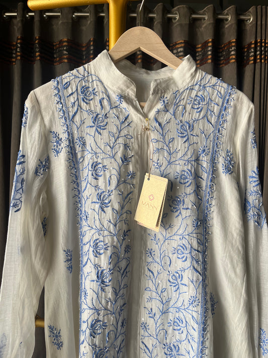 Ivory & Blue Mal Chanderi Top