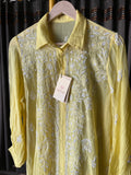 Lime Yellow Mal Chanderi Chikankari Top