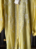 Lime Yellow Mal Chanderi Chikankari Top
