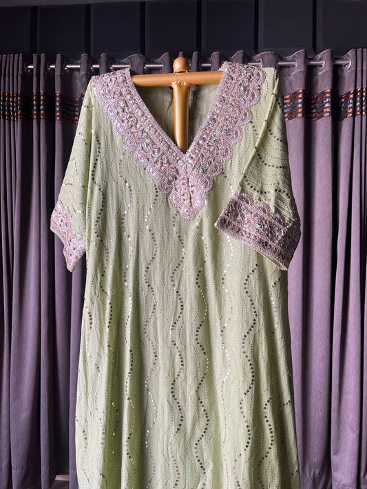 Mint Green Mal Chanderi Heavy Mukaish/Badla Co-ord Suit Set