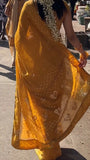 Rust Yellow Tissue Saree with Mukaish/Kamdani Work