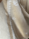 Beige Pure Tissue Chikankari Angrakha Suit Set