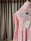 Light Pink Mal Chanderi Chikankari Angrakha Suit Set