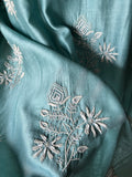Turquoise blue chanderi silk chikankari suit set