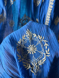 Royal Blue Mal Chanderi Chikankari Kalidar Kurta/Suit Set